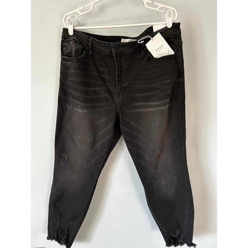 NWT KanCan Distressed Skinny Ankle Jeans Faded Black Raw Hem Size XL